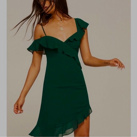 Reformation Adora Dress Sz 4 Forest Green - Picture 4 of 9